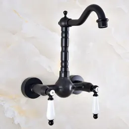 Bathroom Sink Faucets Dual Handle Duals Hole Wall Mount Basin Faucet Oil Rubbed Bronze Vanity Kitchen Cold Water Taps Dnf857