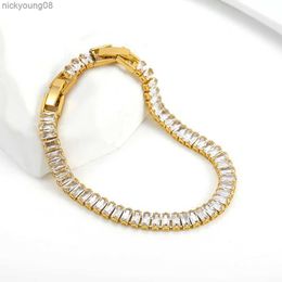 Bangle New AAA Cubic Zirconia Stone Tennis Bracelets Gold Color Stainless Steel Metal Chain Bracelet for Women Punk Hip Hop JewelryL2403