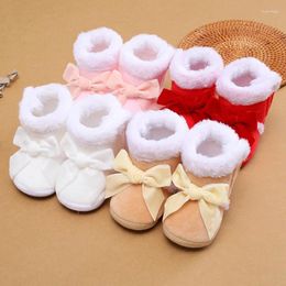 Boots Winter Born Boys Girls Soft Sole Snow Solid Color Plush Bowknot Cotton First Walker Lovely Infant Crib Shoes