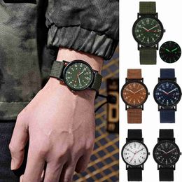 Wristwatches Luminous Mens Sports Watch Nylon Woven Band Military Shock Resistant Wristwatches Male Quartz Watches Reloj Hombre Xmas GiftL2303