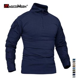 MAGCOMSEN Mens Long Sleeve Zipper Tactical Tshirt Hiking Fishing Working Shirt with Pockets 240308