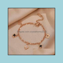 Charm Bracelets Four Leaf Clover Steel Rose Gold Bracelet Womens Dign Friends Student Temperament Korean Simple Hand Jewelry Drop Del Otwyy