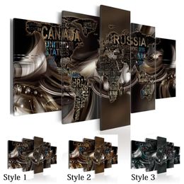Fashion Wall Art Canvas Painting 5 Pieces Brown Diamond Abstract Letter Word Map Modern Home Decoration Choose Colour And Size No F286I