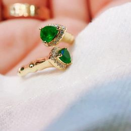 Cluster Rings 6274 Solid 18K Yellow Gold Nature Green Emerald 0.55ct For Women Birthday's Presents Fine Jewellery