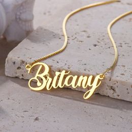 Personalized Box Chain Name Necklace Optional Font Fashion Customized Name Plate Necklace Stainless Steel Womens Kravik Jewelry 240313