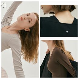 AL-102 Women's T-shirt Fitness Clothing Woman Long Sleeve Sports Workout Shirts Gym Tops Active Wear Yoga V-neck Clothes Ladies