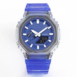 Men's Blue Sport Digital Quartz 2100 Watch World Time Full Featured Waterproof LED Large Dial Oak Series