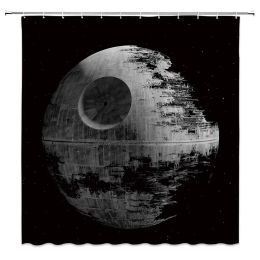 Curtains Death Planet Shower Curtain Death Stars Black Grey Bathroom Shower Curtains, Polyester Fabric Bathroom Buthtub Decor with Hooks