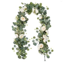 Decorative Flowers Artificial Green Leaf Vines Fake Eucalyptus Leaves Spring Garland Hanging Plants For Wedding Party Fireplace Holiday Home