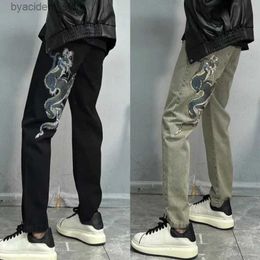 Men's Jeans Dragon Embroidery Jeans for Men Clothing High Street Harajuku Retro Mens Jeans Casual Versatile Straight Jeans Men Pants L240313