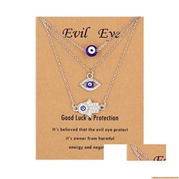 Pendant Necklaces 3Pcs/Set Hamsa Evil Eye Necklace Turkish Blue Hand Pendant Necklaces Lucky Protection Jewellery Gift For Women Girls W Dhgzp