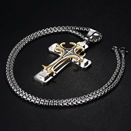 Mens 14K White Gold Cross Pendant Necklace 24 Chain Religion Jewellery