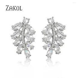 Dangle Earrings ZAKOL Exquisite Leaves Cubic Zirconia Earring For Women Korean Fashion Bridal Wedding Dress Jewellery Accessories