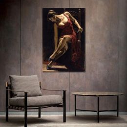 Портретные картины Танцовщица фламенко на стуле, испанский холст, ручная роспись, женская картина маслом для офиса, комната199r