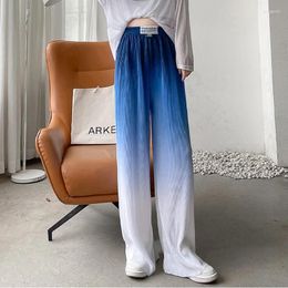 Women's Pants Casual Gradient Tie Dye Floor-Length Pleated Drape Ice Silk Loose Women Trousers Summer Wide Leg Vintage Female