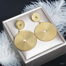 Stud Earrings Geometric Circle Hoop Vintage Exaggerated Metal Hanging Long Gold Color Plated Jewellery Accessories For Women