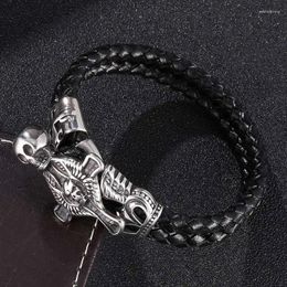 Charm Bracelets Fashion Punk Men Bracelet Jewellery Braided Leather Stainless Steel Skull Cross Rock Man Wristband PW755