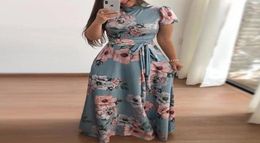 Casual Dresses Women Summer Maxi Dress 2021 Short Sleeve Boho Floral Print Long Turtleneck Bandage Elegant Party Vestidos1582566