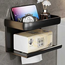 Toilet Paper Holders Bathroom Accesorios Wall Mounted Toilet Paper Holder Waterproof Space Aluminium Tissue Box Storage Rack Shelf Phone Holder 240313