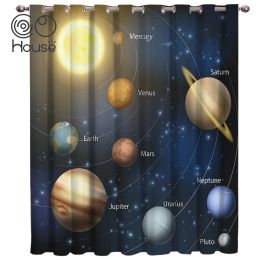 Curtains Solar System Planet Around The Sun Rotating Label Curtain Rod Decor Bedroom Kitchen Fabric Curtain Panels Curtains Kids Room