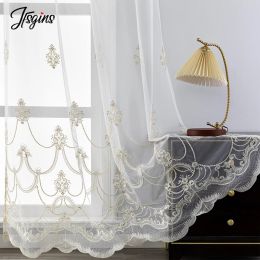 Curtains Modern Embroidered Sheer Curtains for Living Room Luxury White Tulle Curtain for Bedroom Window Hall Bead Voile Home Transparent