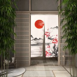 Curtains Japanese Ink Painting Door Curtain Dining Room Door Decor Curtain Partition Curtain Drape Kitchen Entrance Hanging HalfCurtain