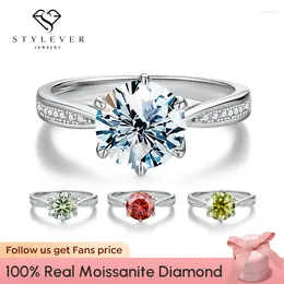 Cluster Rings Stylevel Luxury Real 0.5-3CT Colourful Moissanite Diamond For Women 925 Sterling Silver Gemstone Wedding Jewellery 2024 Trend