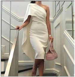 2020 New Straight prom dresses Sleeveless One Shoulder Length Evening Gowns White Simple Evening Dresses 1791767520