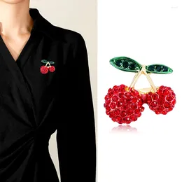 Brooches Full Rhinestone Red Cherry Women Wedding Office Fruits Brooch Pin Gift Korean Fashion Jewelry Girls Elegant Accessories