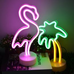 Flamingo Cactus LED Neon Lights Coconut Tree Pineapple Sign Lamp USBBattery Power Unicorn Room Table Holiday Decor 240301