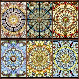 Films European Style Church Art Glass Film Stained Window Opaque Stickes Static Cling Privacy Bathroom Divider Home Decor Decals