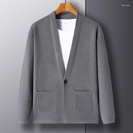 Men's Sweaters 2024 Autumn And Winter High-end High-quality Solid Colour One-button Cardigan Sweater Knitted Pocket Long-sleeved