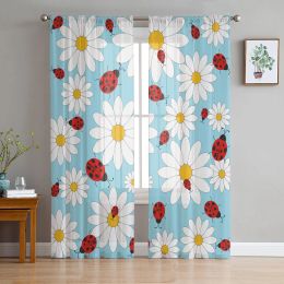 Curtains Ladybug Daisy Sheer Curtain for Living Room Voile for Window Blinds Bedroom Tulle Drape Kitchen Cortinas Hall Curtains