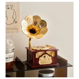 Boxes Luxury Home Ornaments Vintage Antique Wooden Metal Phonograph Music Box for Home Desktop Decoration Birthday Gifts