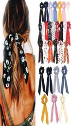 2020 Bohemian Polka Dot Floral Printed Ribbon Bow Hair Scrunchies Women Elastic Hair Band Ponytail Scarf Hair Ties Accessories4475968