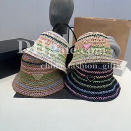 Designer Bucket Cap Handmade Knitted Straw Hat Colourful Striped Hat Men Women Fitted Hats Summer Beach Seaside Sunshade Hat