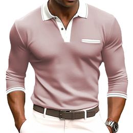 Fashion Men's Button Up T-Shirts Long Sleeve Slim Fit Solid Color Lapel Muscle Activewear Tees Tops T Shirt Man Clothing 240313