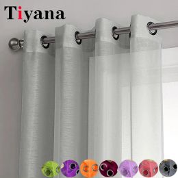 Curtains Modern White Voile Grommet Ring Top Curtains Sheer Tulle Ring Curtains For Living Room Bedroom Window Grey Tulle Drapes Cortinas