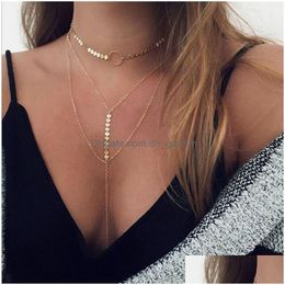 Pendant Necklaces Y Mtilayer Sequins Long Tassel Choker Necklace Accessories For Women Jewellery Layers Collar Drop Delivery Pendants Dhoke