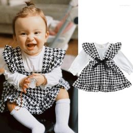 Clothing Sets Wallarenear 0-24M Born Baby Girls 2Pcs Autumn Outfit Sweet White Long Sleeve Romper Houndstooth Suspender Skirt