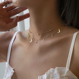 Pendant Necklaces Star Moon Pendant Clavicle Necklace Double Layers Beads Minimalist Women Fashion Collares Summer Everyday Jewelry BijouxL242313