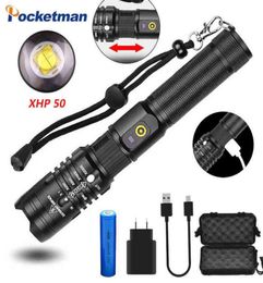 6000 Lumens Brightest Flashlight 50 2 LED Most Powerful USB Torch Zoomable Lantern use 18650 Battery Hunting Lamp 210608302N3584652