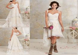 Short Two Pieces Wedding Dresses Spaghetti Lace A Line Bridal Gowns With HiLo Short Detachable Skirt Country Bohemian Wedding Gow5525842