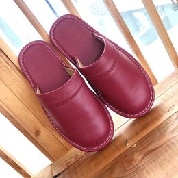 Slippers Unisex Leather For Women Men Large Size Indoor PU Shoes Men's Odor-resistant Comfort Non-slip Couples Slides