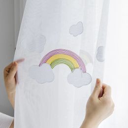 Curtains Cartoon Rainbow Clouds Embroidered Tulle Children Curtains for Kids Bedroom Window Kitchen for Living Room XZH045&C