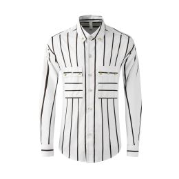 High Quality Luxury Jewellery Men'S Shirt 100% Cotton Rotary Print Long Sleeve White And Black Casual Men'S Shirt