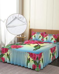 Bed Skirt Flower Hummingbird Elastic Fitted Bedspread With Pillowcases Protector Mattress Cover Bedding Set Sheet