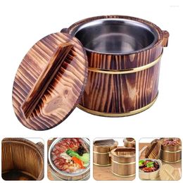 Dinnerware Sets Cask Rice Stainless Steel Mixing Bowls Rustic Sushi Bucket Wooden With Cover Multipurpose Creative Tofu Storage Soup Durable