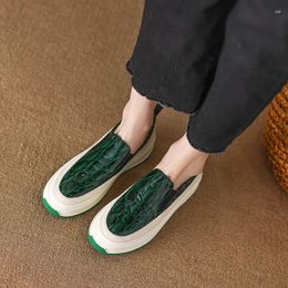 Casual Shoes Women Platform Flats Slip On Spring Loafers Embossed Cow Leather Sneaker Girls Round Toe Vulcanized