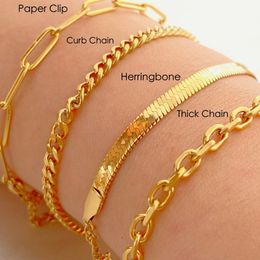 Paperclip Chain Bracelet for Women,Gold Colour Stainless Steel Rectangle Link Bracelets,Cable Dainty Girls Layering Jewellery